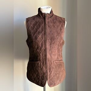 Orvis Diamond Quilted 100% Suede Leather Vest Plaid In Chestnut Brown Size S